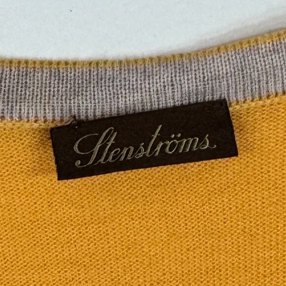 Men’s Mustard V-Neck Sweater with Suede Elbow Patches - Picture 5 of 11